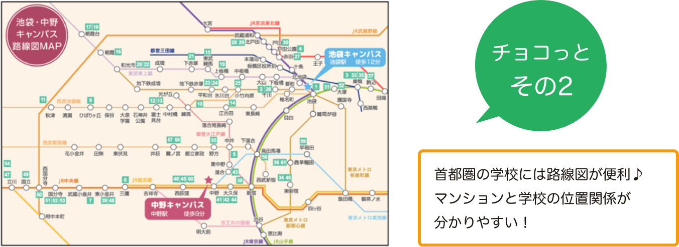 チョコっと　その2 首都圏の学校には路線図が便利♪マンションと学校の位置関係が分かりやすい！