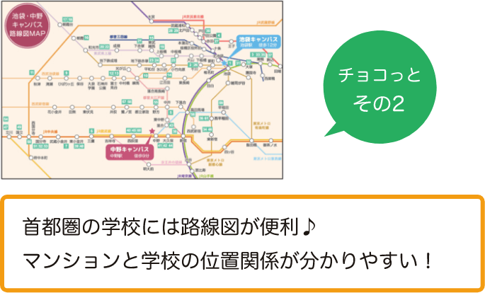 チョコっと　その2 首都圏の学校には路線図が便利♪マンションと学校の位置関係が分かりやすい！